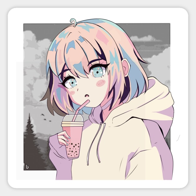 Cute anime style boba girl Sticker by Fizzy.tshirts